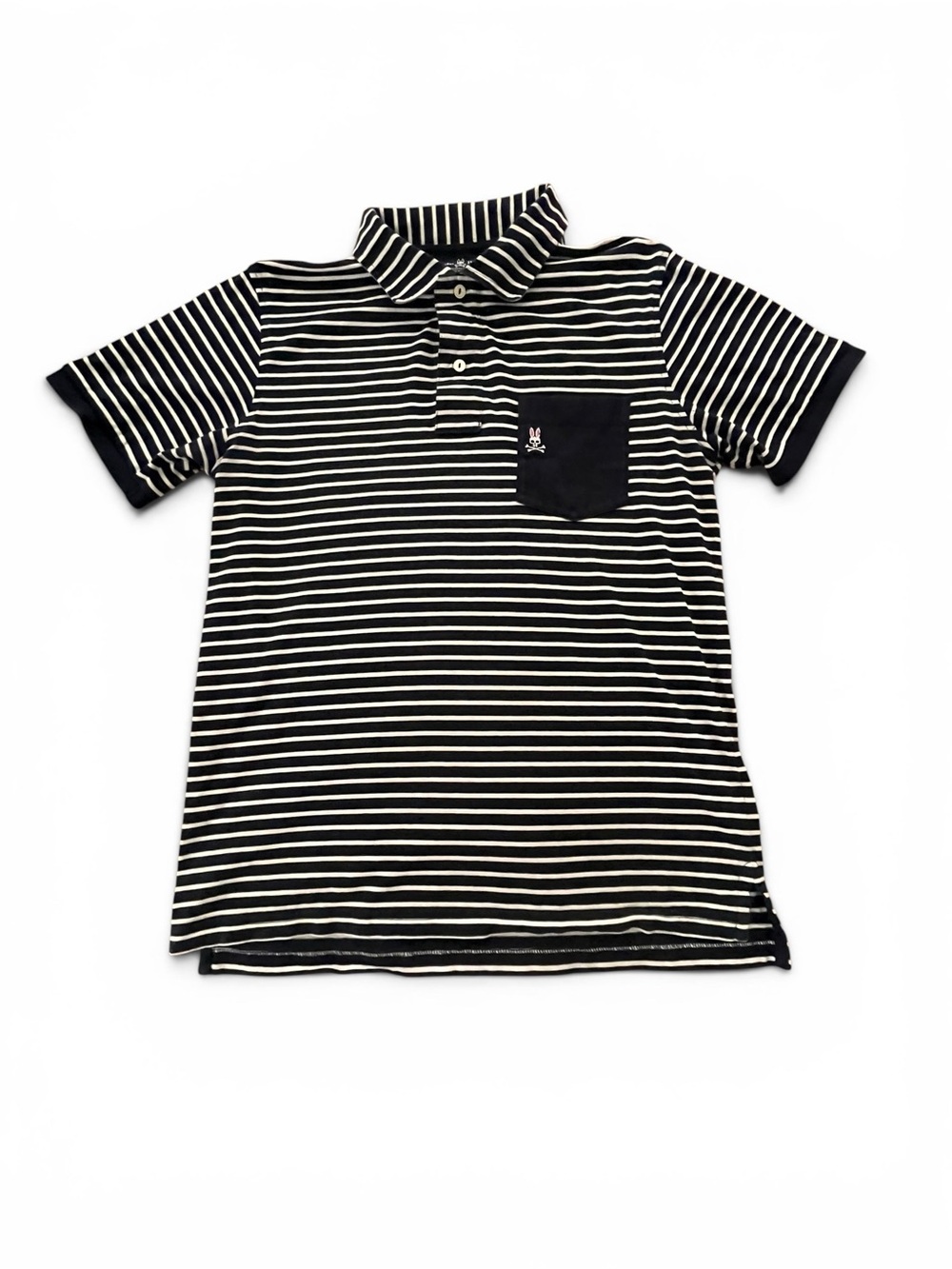 Psycho Bunny Polo Shirt Blue/ White Striped 2 Button Collared Size 4 US Mens Sm